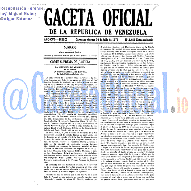 Gaceta Oficial 2481 del 20 Julio 1979