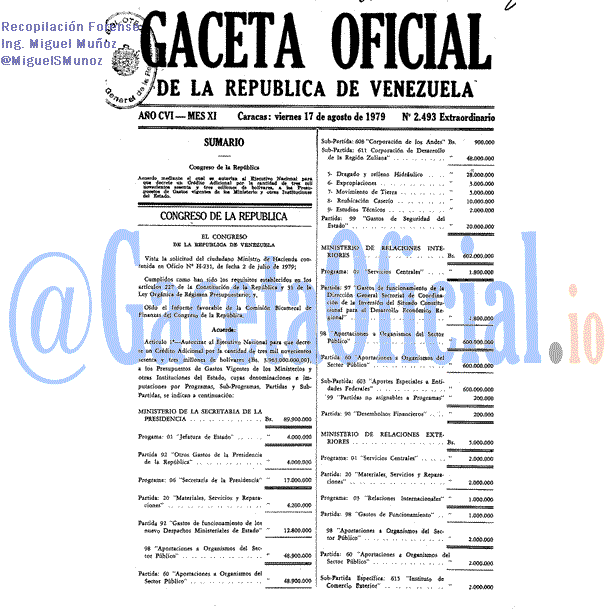Gaceta Oficial 2493 del 17 Agosto 1979