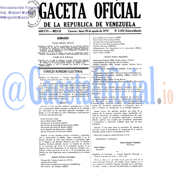 Gaceta Oficial 2494 del 20 Agosto 1979