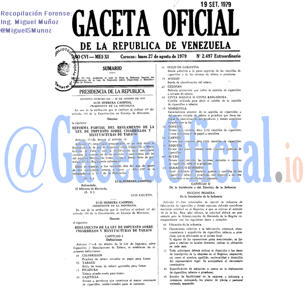 Gaceta Oficial 2497 del 27 Agosto 1979