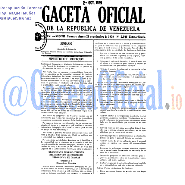 Gaceta Oficial 2505 del 21 Septiembre 1979
