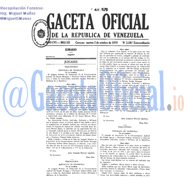 Gaceta Oficial 2507 del 2 Octubre 1979