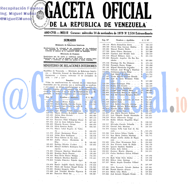 Gaceta Oficial 2516 del 14 Noviembre 1979