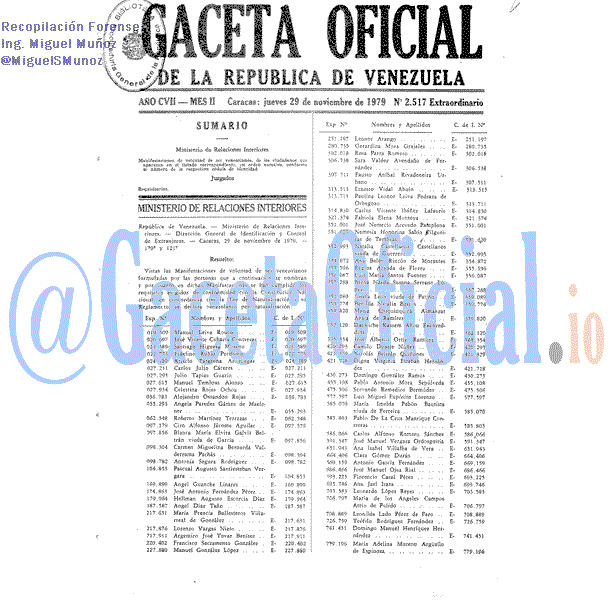 Gaceta Oficial 2517 del 29 Noviembre 1979