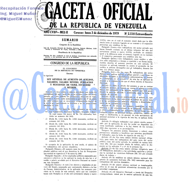 Gaceta Oficial 2518 del 3 Diciembre 1979