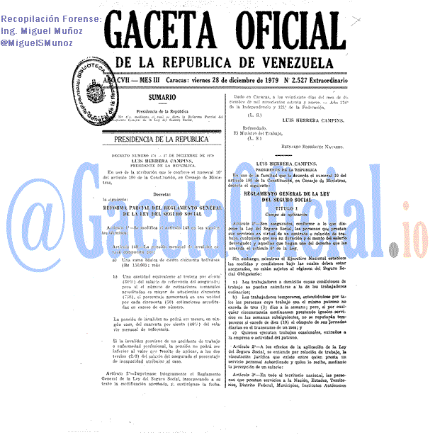 Gaceta Oficial 2527 del 28 Diciembre 1979