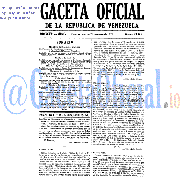 Gaceta Oficial 29125 del 20 Enero 1970