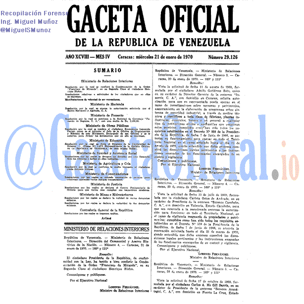Gaceta Oficial 29126 del 21 Enero 1970