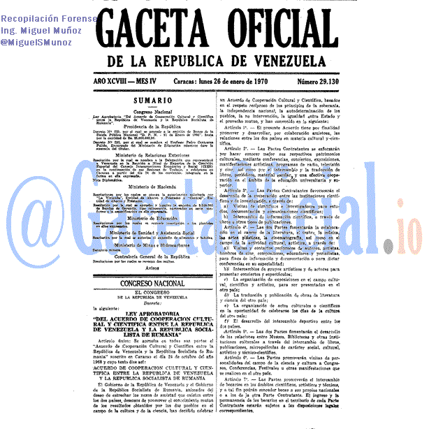 Gaceta Oficial 29130 del 26 Enero 1970