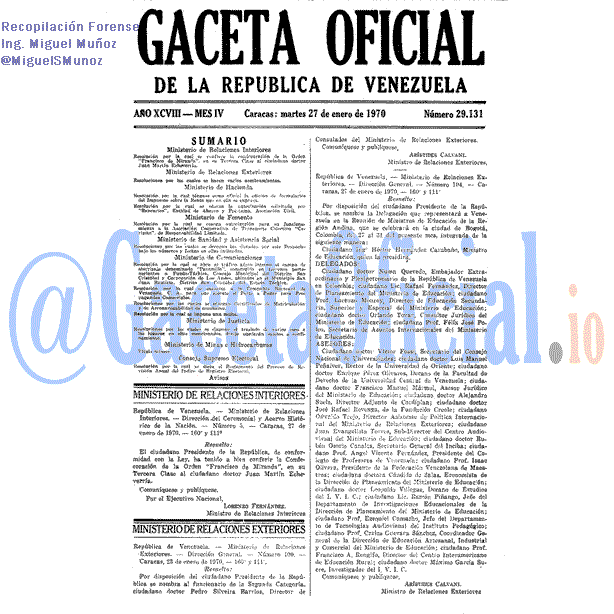 Gaceta Oficial 29131 del 27 Enero 1970