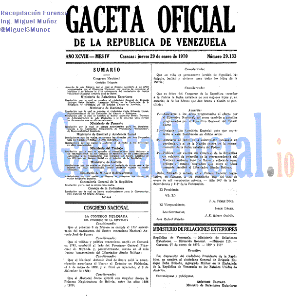 Gaceta Oficial 29133 del 29 Enero 1970