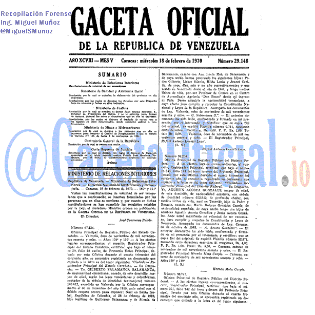 Gaceta Oficial 29148 del 18 Febrero 1970