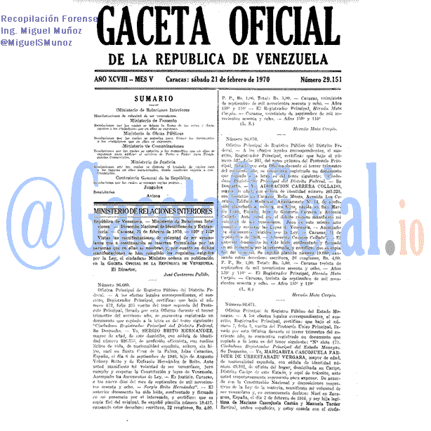 Gaceta Oficial 29151 del 21 Febrero 1970