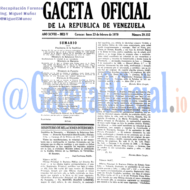 Gaceta Oficial 29152 del 23 Febrero 1970