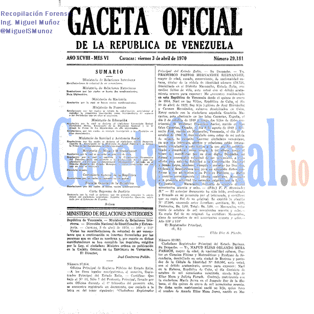 Gaceta Oficial 29181 del 3 Abril 1970