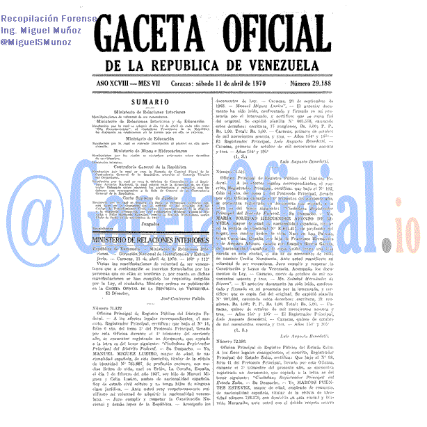 Gaceta Oficial 29188 del 11 Abril 1970