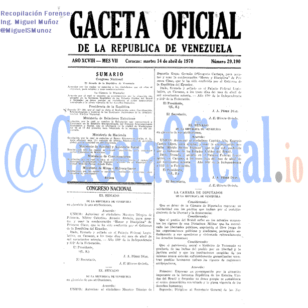 Gaceta Oficial 29190 del 14 Abril 1970