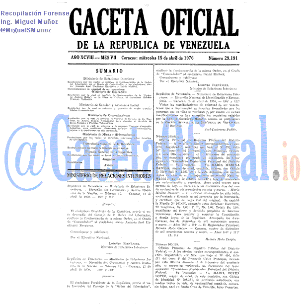 Gaceta Oficial 29191 del 15 Abril 1970