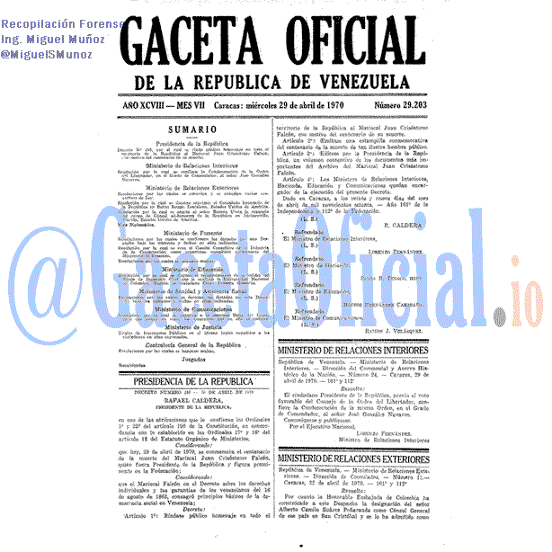 Gaceta Oficial 29203 del 29 Abril 1970