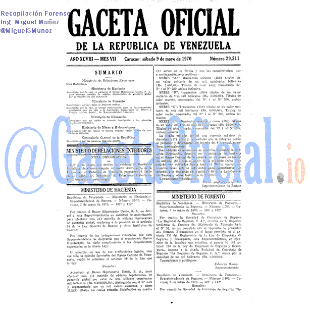 Gaceta Oficial 29211 del 9 Mayo 1970