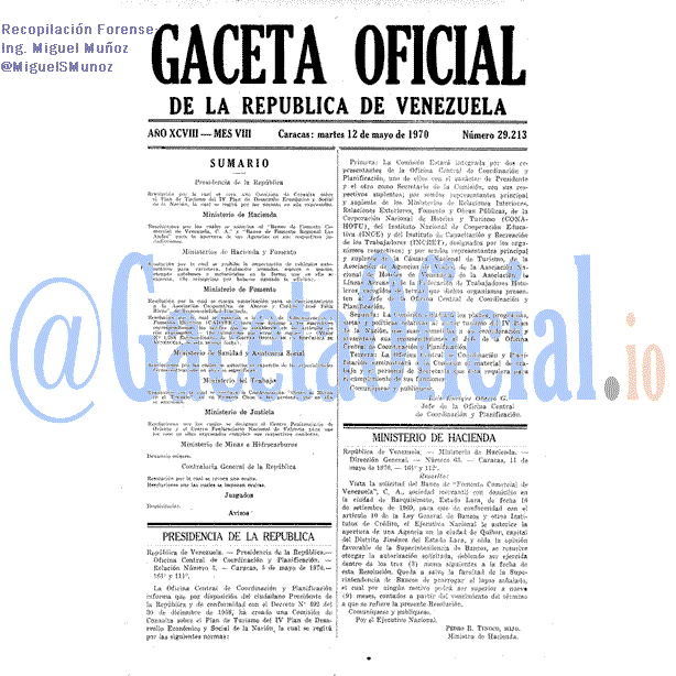 Gaceta Oficial 29213 del 12 Mayo 1970