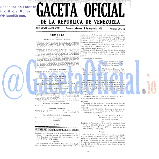 Gaceta Oficial 29216 del 15 Mayo 1970