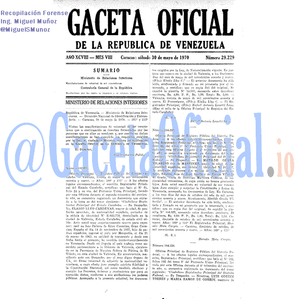 Gaceta Oficial 29229 del 30 Mayo 1970