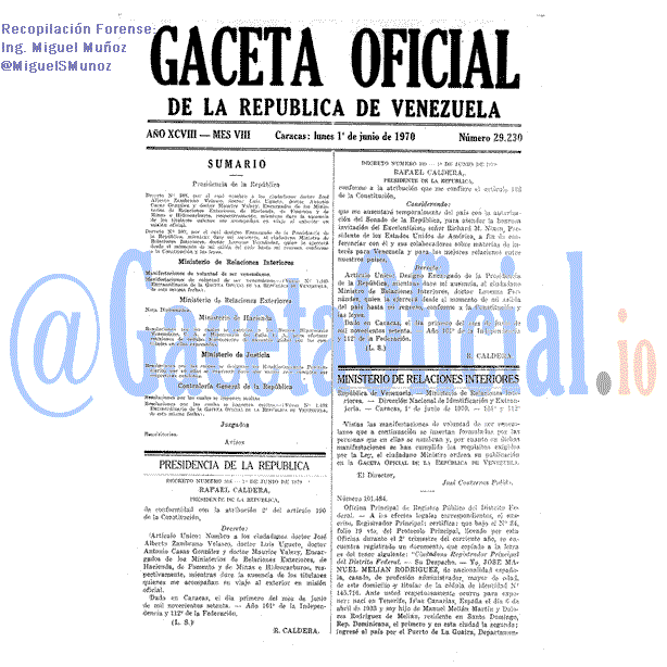 Gaceta Oficial 29230 del 1 Junio 1970