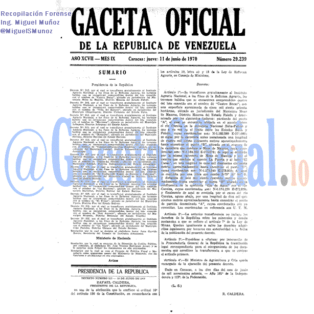 Gaceta Oficial 29239 del 11 Junio 1970
