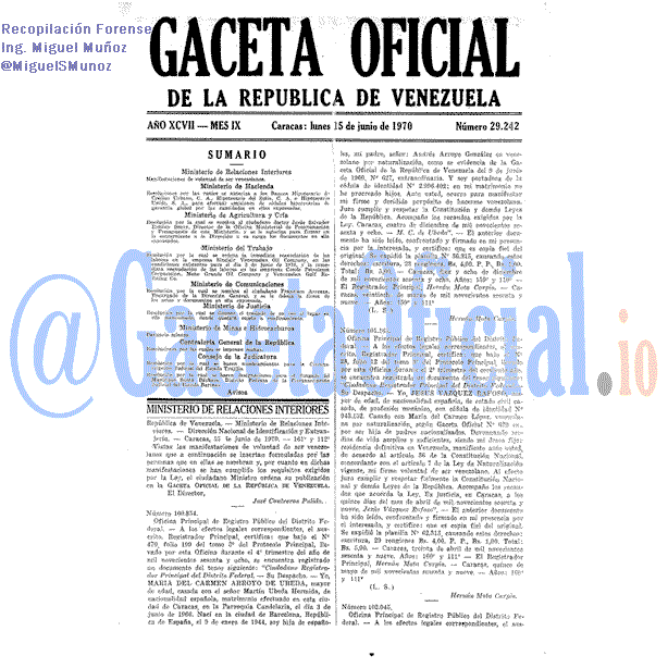 Gaceta Oficial 29242 del 15 Junio 1970