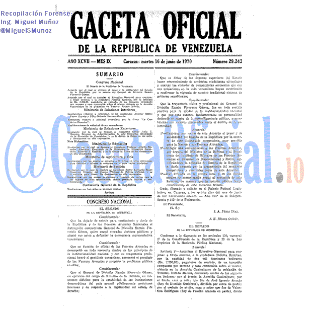Gaceta Oficial 29243 del 16 Junio 1970