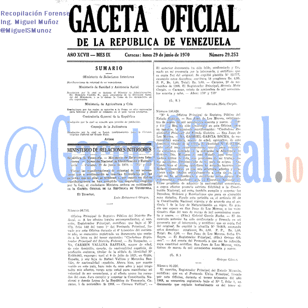 Gaceta Oficial 29253 del 29 Junio 1970