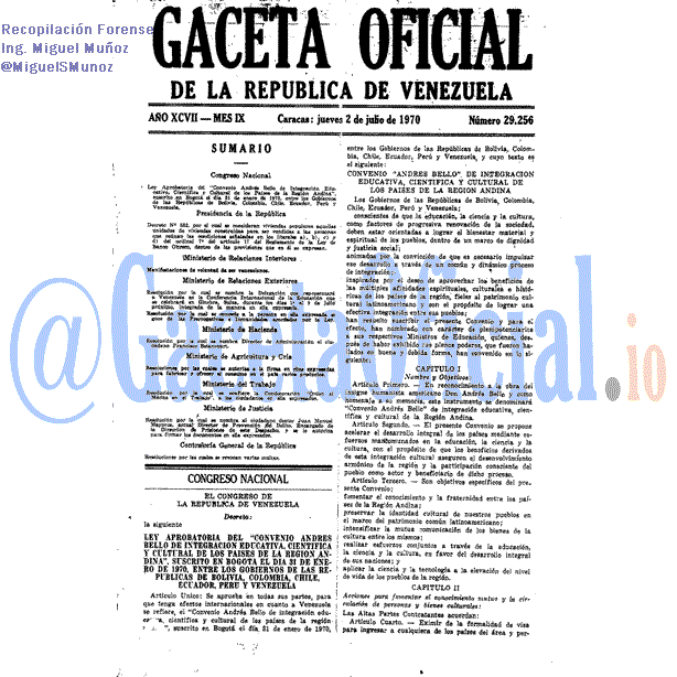 Gaceta Oficial 29256 del 2 Julio 1970