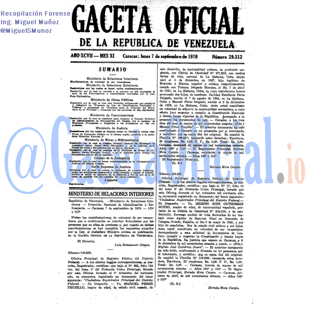 Gaceta Oficial 29312 del 7 Septiembre 1970