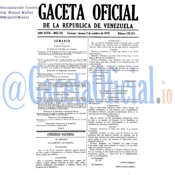 Gaceta Oficial 29334 del 2 Octubre 1970