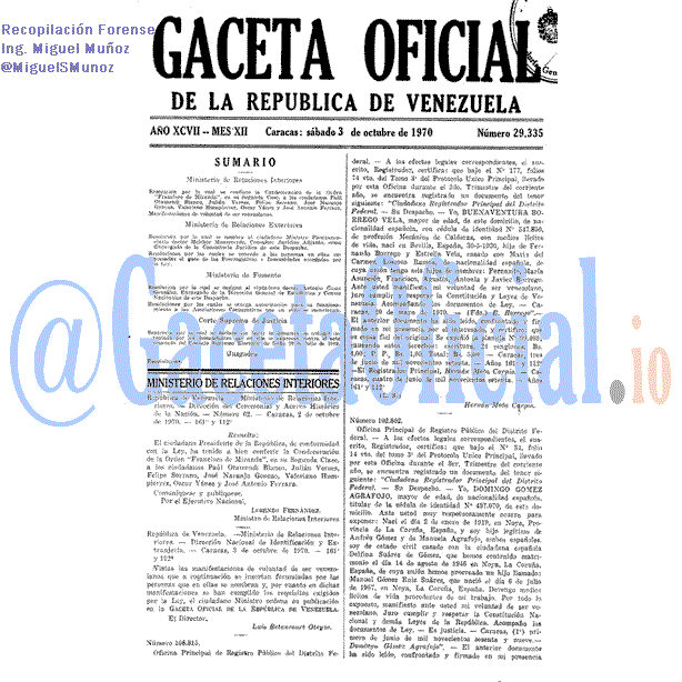 Gaceta Oficial 29335 del 3 Octubre 1970