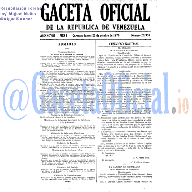 Gaceta Oficial 29350 del 22 Octubre 1970