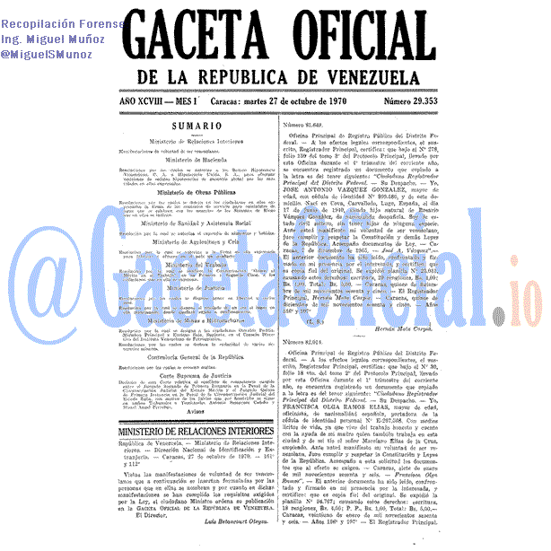 Gaceta Oficial 29353 del 27 Octubre 1970