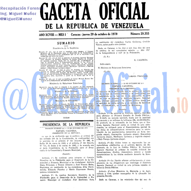 Gaceta Oficial 29355 del 29 Octubre 1970