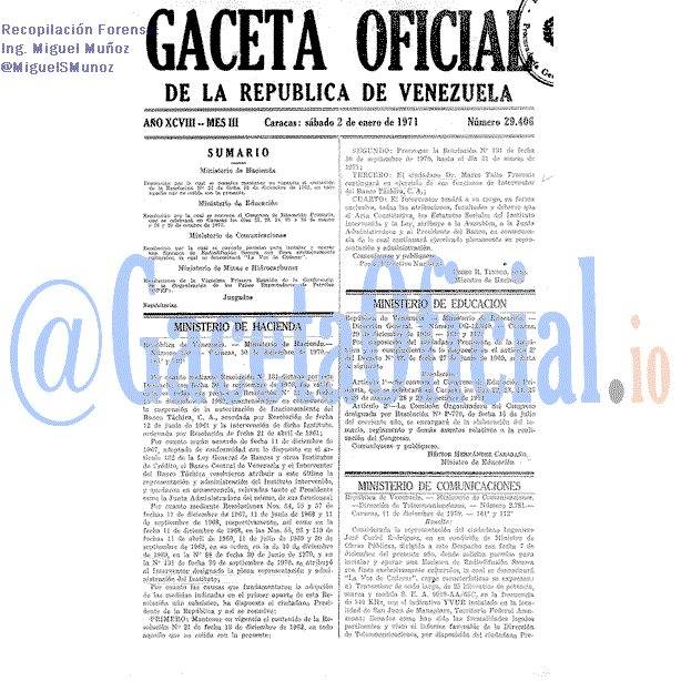 Gaceta Oficial 29406 del 2 Enero 1971