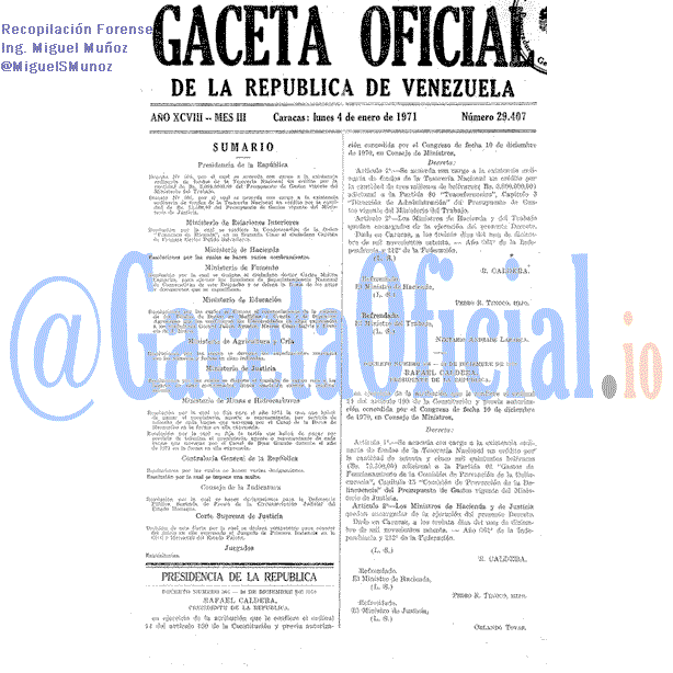 Gaceta Oficial 29407 del 4 Enero 1971