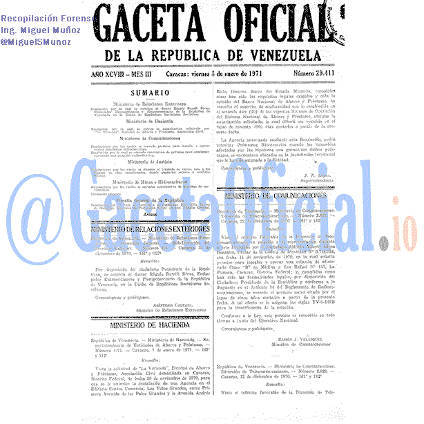 Gaceta Oficial 29411 del 8 Enero 1971
