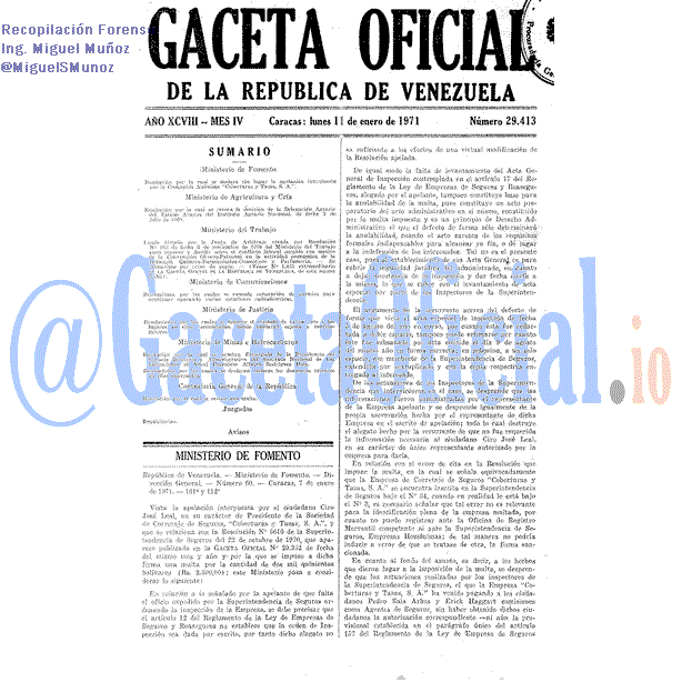 Gaceta Oficial 29413 del 11 Enero 1971