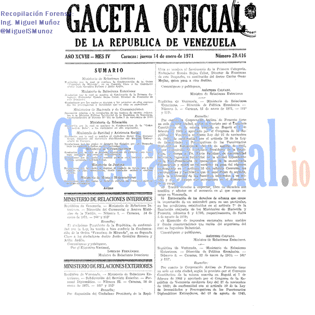 Gaceta Oficial 29416 del 14 Enero 1971