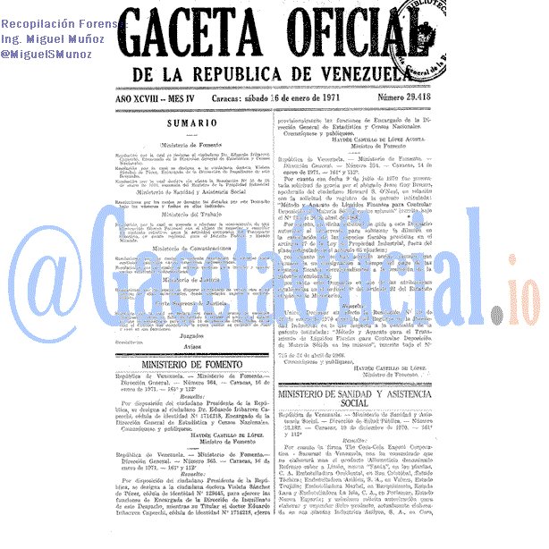 Gaceta Oficial 29418 del 16 Enero 1971
