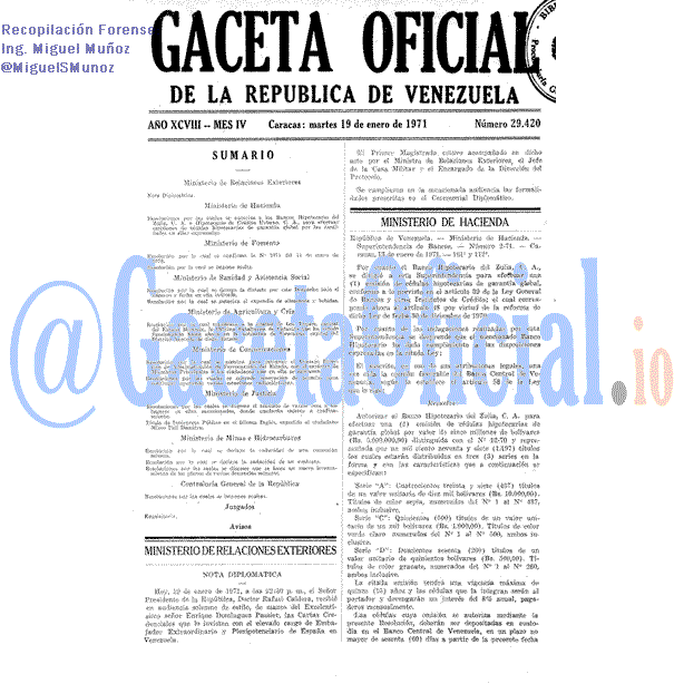 Gaceta Oficial 29420 del 19 Enero 1971