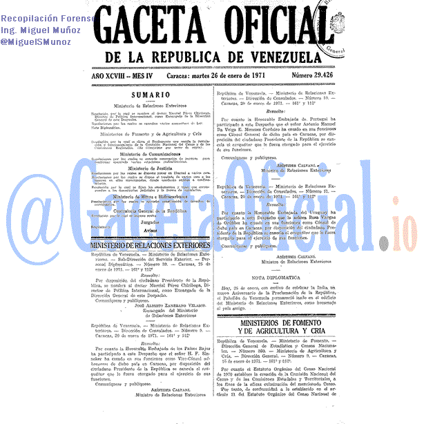 Gaceta Oficial 29426 del 26 Enero 1971