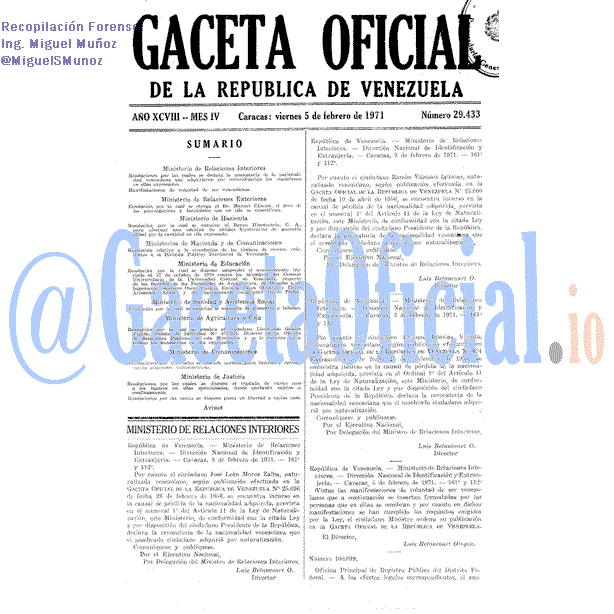 Gaceta Oficial 29433 del 5 Febrero 1971