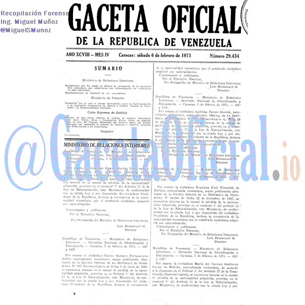 Gaceta Oficial 29434 del 6 Febrero 1971