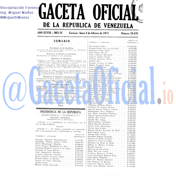 Gaceta Oficial 29435 del 8 Febrero 1971